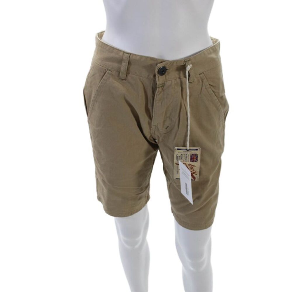 Rebel King Womens Cotton Four Pocket Button Closure Chino Shorts Beige Size 26